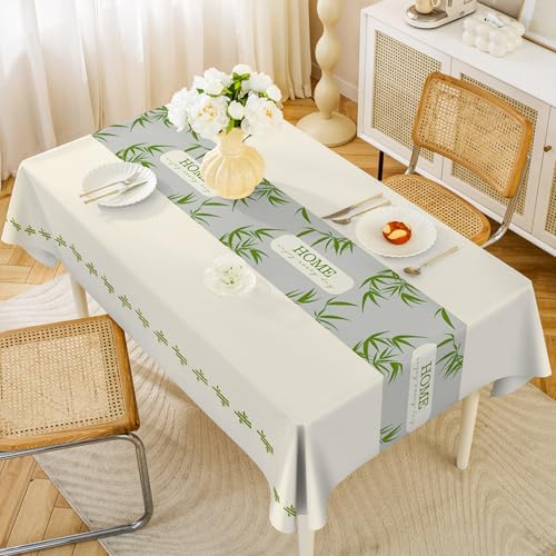 Morbuy Mantel Antimanchas, Mantel Hule Mesa Rectangular - Impermeable PVC Cubierta de Mesa Estampado 3D de Flores y Hojas para Cocina Comedor y Exteriore (Gris Verde,100x160cm)