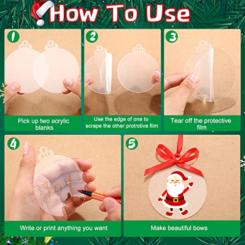 100 Pcs Clear Acrylic Ornament Blanks Bulk Christmas Round Acrylic Discs Ornament Vinyl Christmas Hanging Circle Ornaments Blank With 2 Rolls Red Ribbon For Christmas Tree Diy Crafts (4 Inch) #TOP2