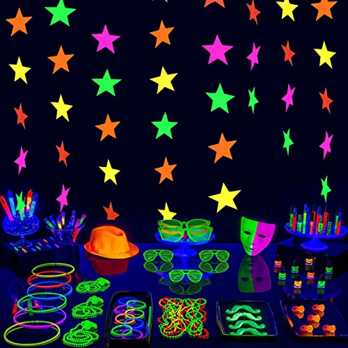 Glow Neon Banner, Glow In The Dark Party Banner Black Light Uv Reactive Paper Garland Neon Party Streamers For Birthday Disco Party Bar Decor Home Decor #TOP6