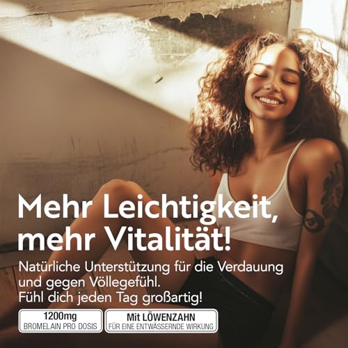 Bromelain Hochdosiert 10.000 F.I.P/g | 5.000 GDU/g PiùLife, 180 Kapseln mit drainierendem Löwenzahn, Verdauungsenzym, Ananas Enzym Komplex, Bauchschwellungen, Mikrozirkulation – Bild 4