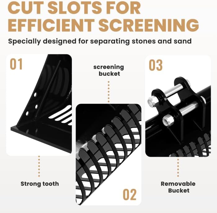 23.6in Mini Excavator Screening Bucket, Skeleton Screen Bucket for Small Digger, Mini Excavator Accessories for Material Sorting, Mini Excavator Bucket and Agt Mini Excavator Parts