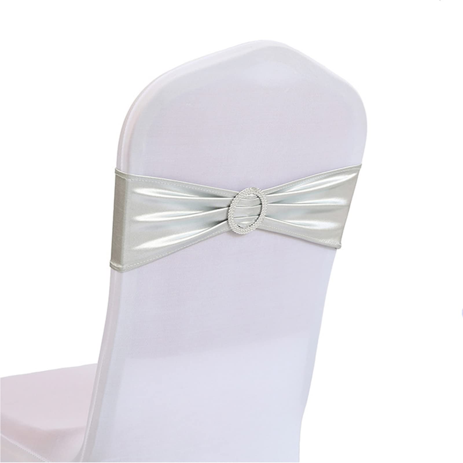 Spandex Chair Sashes Bands 30PCS Stretch Chair Cover Ties Bows with Buckle Slider Wedding Party Reception Banquet Decoration (Metallic - Silver)