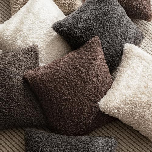Image of Foindtower 2 Pieces 24x24 Inch Red Brown, Faux Fur Throw Pillow Cover Accent Sherpa Furry Pillow Covers Fuzzy Soft Pillowcases Cozy Sheepskin Decorative Fleece Cushion Case for Bed Couch Living Room