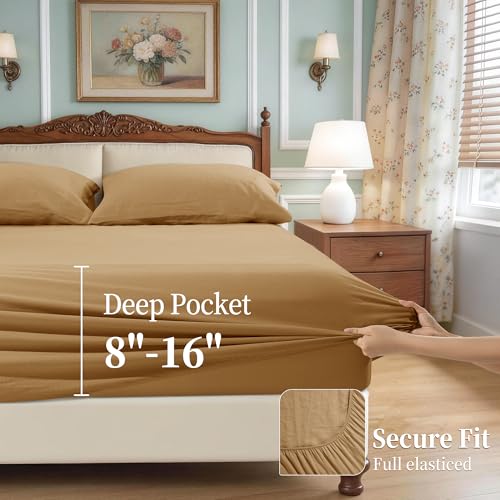 Image of 100% Pure Linen Sheet Set for Hot Sleepers, Breathable Natural Linen Sheets 4pcs, Bedding Set Deep Pocket Up to 16 inch Moisture-Wicking, Softens with Every Wash (Rust King)
