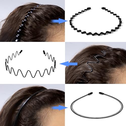 6 Stück Metallische Wellen Haarbänder, Elastische Stirnbänder für Frauen und Männer, Sportliche Kopfband Unisex, Dünnes Haarband für Outdoor, Yoga und Alltag