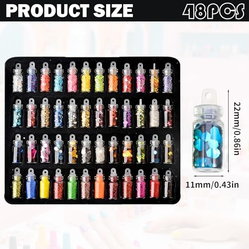 48 Farben Mini Glitzer Basteln Glitzerpulver,Glitzerpulver Set,Glitter Bastelglitzer Glitzer Set Schminke für Make-up,Karten,Nagelkunst,Party,DIY,Musik Festival