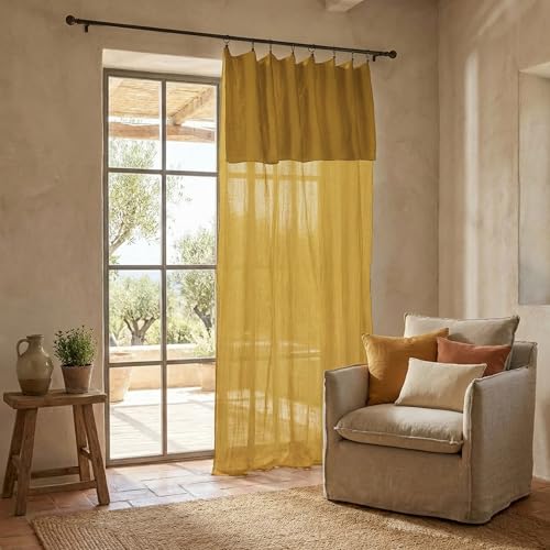 Rideau Ajustable 140x300 cm Gaze de Coton Safran