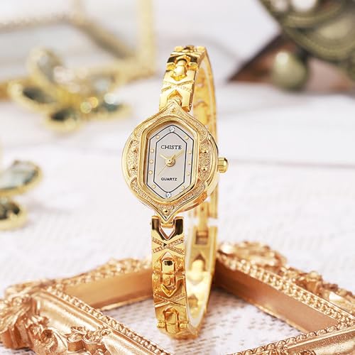 Dacdyi Small Wrist Elegant Bracelet Watch for Women Quartz Wristwatch Vintage Dress Watches with Ornate Design (Gold - White) by Dacdyi - Used condition - Image 4