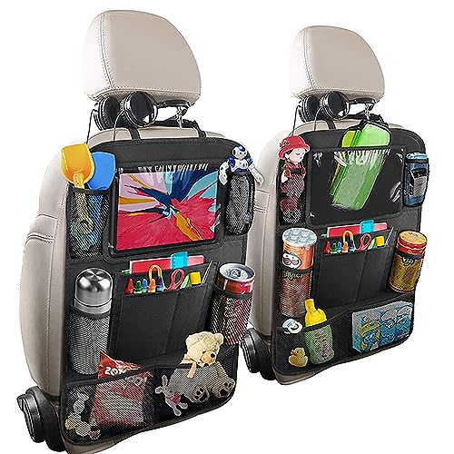 SANON 2pcs Car Organiser, Car Backseat Organizer Toy Storage Kick Mats with 9 Pockets and Tablet Holder Waterproof Back Seat Protector Car Travel Accessories, Black