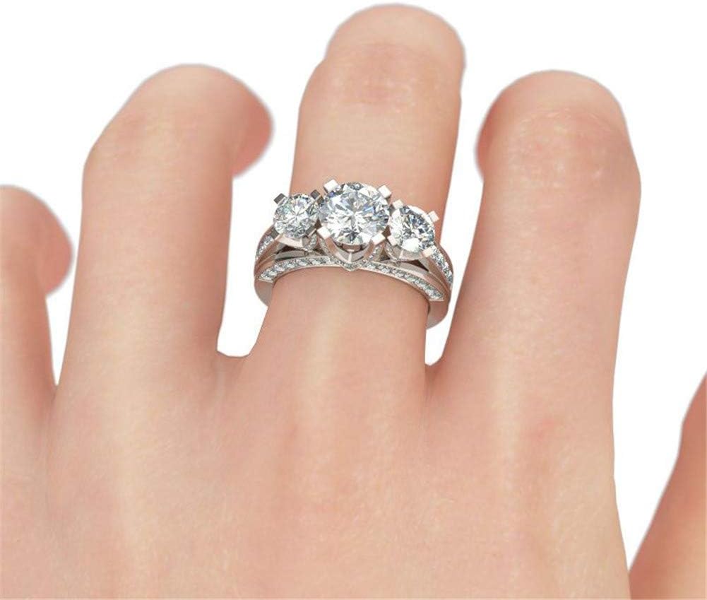 Jeulia 3 Carat Three Stone Engagement Rings for Women Round Cut Sterling Silver Wedding Rings Cubic Zirconia Pave Wedding Band Ring Set Anniversary Promise with Jewelry Gift Box