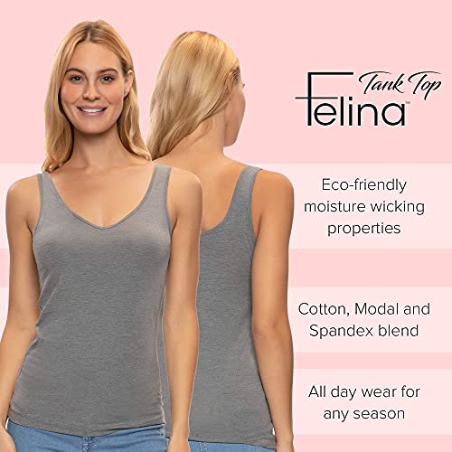 Felina Reversible Cotton Women’s Tank Top | 4-Pack (Heather Grey, Large) #TOP3