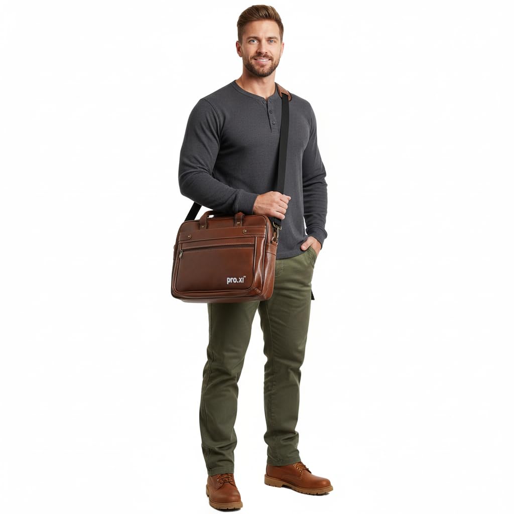 Pro.XI Borsa per computer portatile in pelle vegana, per uomini e donne, 15,6 pollici, borsa da ufficio messenger, borsa da lavoro e da viaggio intelligente con scomparti multipli, borsa a tracolla