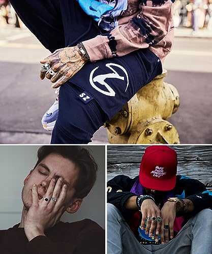 24PCS Punk Rings Set for Men Vintage Cool Gothic Rings Sliver Hippie Stacking Knuckle Ring Skull Snake Poker Rings Pack3