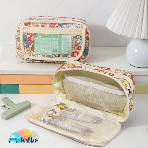 Image of FunBlast Pencil Pouch For GirlsKawaii Pencil Pouch, Aesthetic Pencil Case Organizer, Large Capacity Stationary Organizer Case, Multipurpose Zipper Pouch For Kids & Adults (D),multicolor