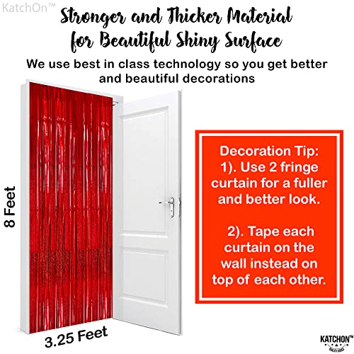 Katchon, Iridescent Red Backdrop Curtain - 6.4X8 Feet, Pack Of 2 | Red Streamers For Red Party Decorations | Red Fringe Backdrop, Carnival Decorations | Red Carpet Party Decorations, Red Decorations #TOP3
