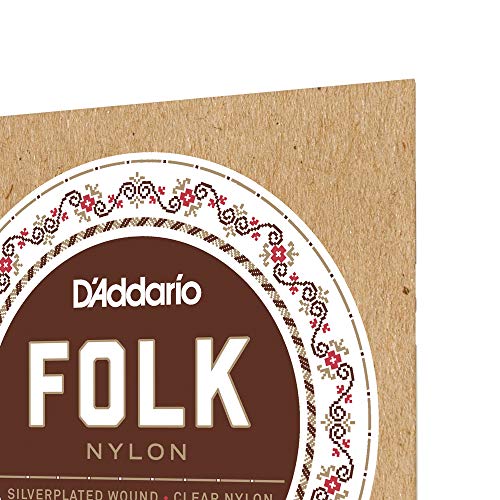 D'addario Guitar Strings - Folk Nylon Guitar Strings - Ej32 Classical Guitar Strings - Nylon Core, Ball End - Silver Plated Wrap, Black Nylon Trebles #TOP3