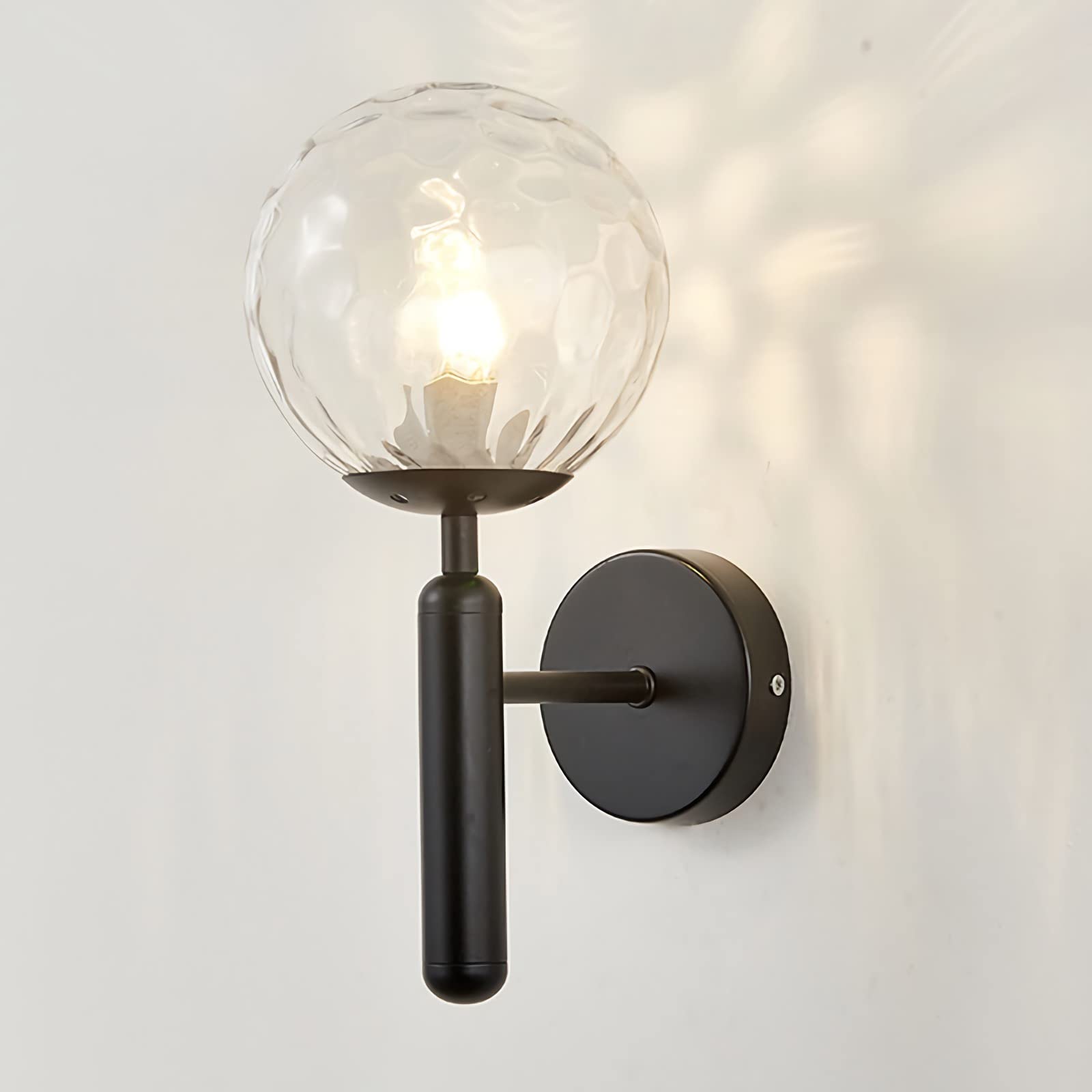 STUIJKVSZ LED Wall Light Indoor, Modern E27 Wall Sconce with Globe Glass Ball,1 Light, Vintage Metal Bedside Wall Lamp Fixtures for Living Room Bedroom Bathroom Hallway,Black,C