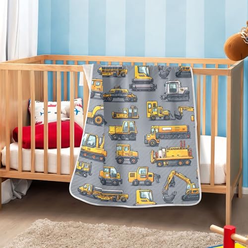Image of Construction Excavator Trucks Baby Blankets Soft Warm Crib Stroller Blanket for Toddler Newborn Girls Boys 30x40in