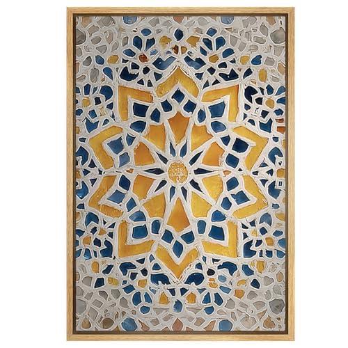 SIGNWIN Framed Canvas Blue and Gold Moroccan Mosaic