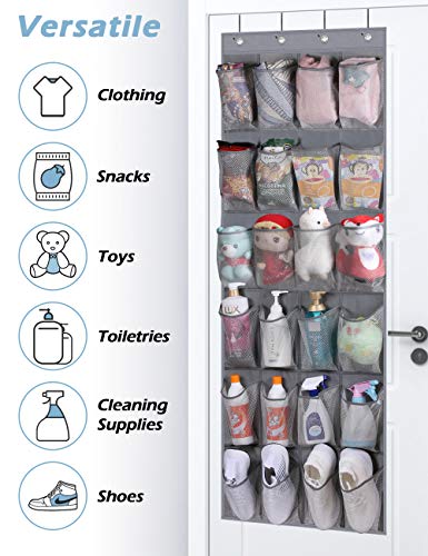 Misslo Over The Door Shoe Organizer Hanging Closet Holder Hanger Storage Bag Rack With 24 Large Mesh Pockets, Gray #TOP4