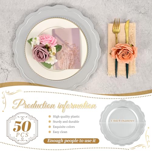 50 Platos Cargadores Plateados Redondos 13 Pulgadas miniatura 3