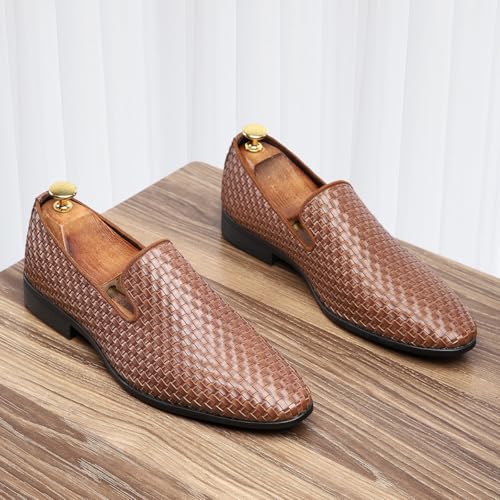 Santimon Men's Woven Leather Loafers Breathable Slip-On Dress Shoes for Summer3