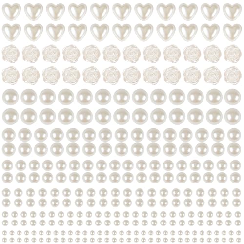 GIFOHAPY 4366 PCS Self Adhesive Pearl StickersPearl Stickers for Crafts KidsAssorted Sizes & Shape Stick on Pearls for Hair Face Makeup Eye 3mm/4mm/5mm/6mm/8mm/10mm/Rose/Heart Shape (12)