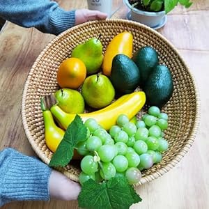 16 inch tabletop rattan friut serving basket with 4 highwall natural brown trapezoid wicker basket tray for countertop woven vanity basket bowl key holder for home decor  urban country home decor