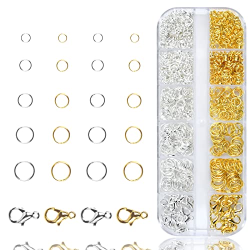600 Stück Biegeringe Edelstahl, Schmuck Reparaturset, Schmuck Zubehör, Schmuckherstellung Zubehör, 4-8 mm Silber Spaltringe Schmuckherstellung, Schlüsselanhänger Machen (Gold+Silber) Cover