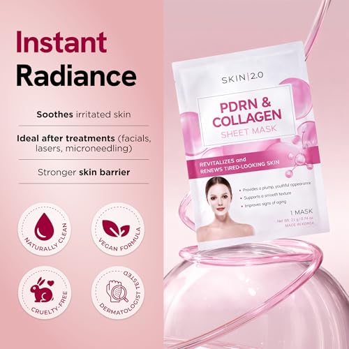 Image of Skin 2.0 PDRN Face Mask with Collagen - Dermatologist Tested, Anti Aging, Korean Skin Care - Deep Hydration, Firming & Plumping, Supports Barrier Repair - Clean Beauty - 5 Count