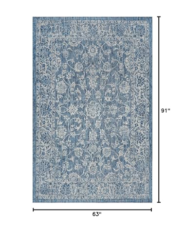 Image of JONATHAN Y Weave Floral Indoor Outdoor Area Rug 5X8 Navy /Gray, Tela Bohemian Textured for Backyard, Patio, Porch, Easy-Cleaning, High Traffic, Pet-Friendly, Non-Shedding (SMB100B-5)