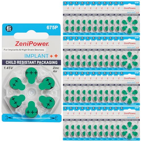 ZeniPower Extra High Power Cochlear Implant BTE Speech Processor Batteries Zinc Air 1.4V Size 675P, 675CI, Implant Plus (240 Batteries)