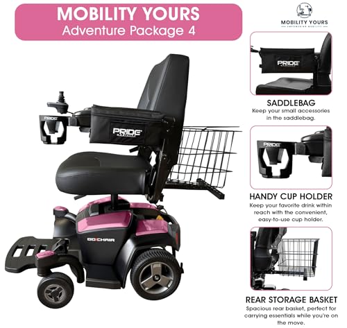 GO Chair Portable Electric Wheelchair for Adults+ Rear Basket, Cup Holder, Saddle Bag Compat. with Pride Mobility l 300 lbs Wt. Capacity, Ext. Warranty (Rose Quartz, 20
