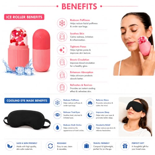 Image of Cooling Gel Eye Masks for Dark Circles, Ice Roller for Face & Body, Skin Tightening, Dry Eyes & Face Glow, Eye Masks Black, Ice Roller Multicolour - Eye Mask, Ice Roller