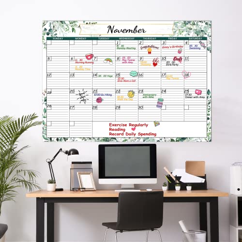 Large Dry Erase Calendar - Undated Monthly Wall Calendar, 40" X 27.8", Dry Erase Calendar For Wall With Stickers & Makers, Erasable & Reusable Calendar Whiteboard For Home, Office, Classroom #TOP5