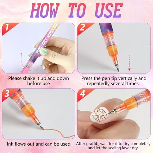 Image of KHOLAD Nail Art Marker Pens for Kids - 12 Colors | 0.5mm Ultra Fine Tip | Quick Dry Waterproof Nail Polish Pens | DIY Nail Art Kit for Girls, Women & Beginners | Graffiti Nail Painting Set (12 Colors - 0.5mm SS Tip)