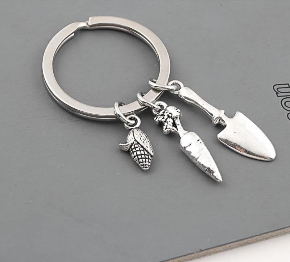 TARAKI Ancient Silver Shovel Carrot Corn Gardener Keychain