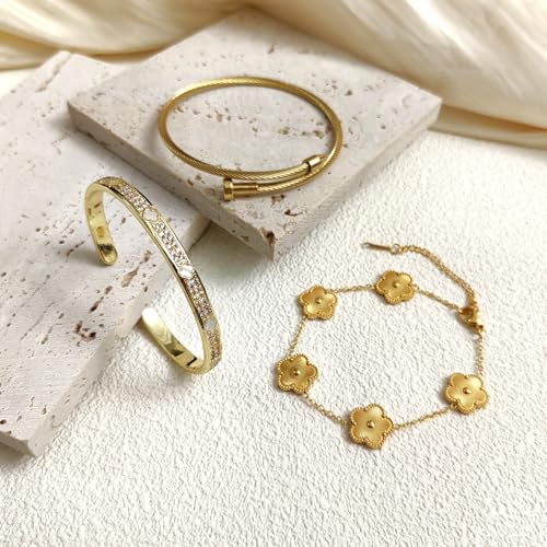 Gold Bangle Bracelets for Women Personalized Cubic Zirconia Love Bracelets 18K Gold Plated Bangles Bracelets Gifts for Her3