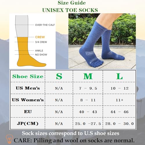 Merino Wool Hiking Toe Socks Warm Thermal Winter Cozy Moisture Wicking Crew Boot Socks for Men Women3