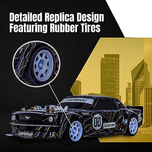 Image of Flybar Hoonigan Mustang Remote Control Car - Toy Cars, Drift RC Cars for Boys Age 8-12, 3.7V, 2.4GHz, 150ft Range, 1:16 Scale, 6mph Speed, Rechargeable Battery, Replica Design, Toys for Boys