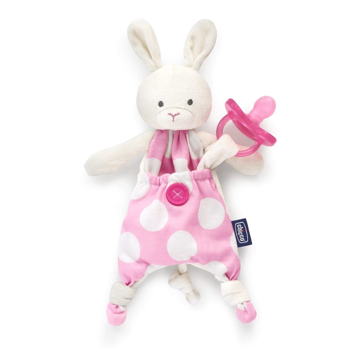 Chicco Pocket Friend, Attache-Tétine pour Nouveau-Né en Forme de Lapin, Pratique et Hygiénique, pour Divertir, Calmer et Câliner, Lavable en Machine, Rose
