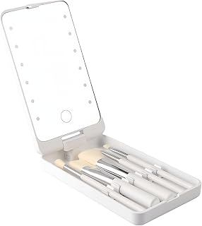 Espejo de maquillaje LED con juego de brochas...
