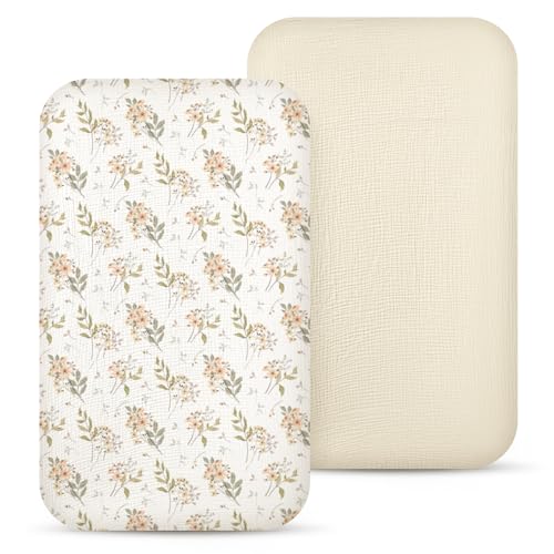 Image of lulumoon Baby Bassinet Sheets Muslin: Cotton Bedside Bassinet Sheets Floral for Girls - Fitted for Bedside Sleeper Mattress