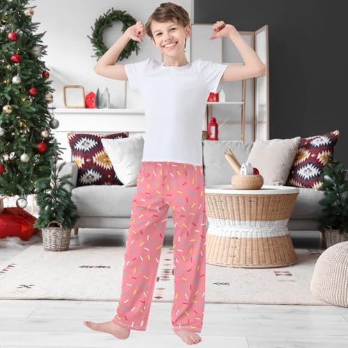 Boy's Pj Pants Pink Donut Glaze Pattern Lounge Bottoms Elastic Kids Sweatpants Joggers with Pockets Size 6-142
