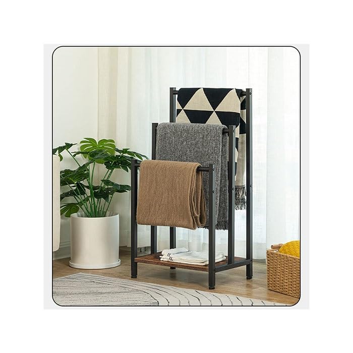 Porte-serviettes 3 niveaux en métal noir mat au design moderne sur pied - 2