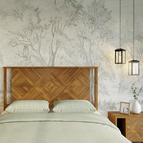Image of Bme Ethan King Wood Headboard Only - Rustic & Scandinavian Style Without Bed Frame - Acacia Wood - Easy Assembly - Rustic Brown