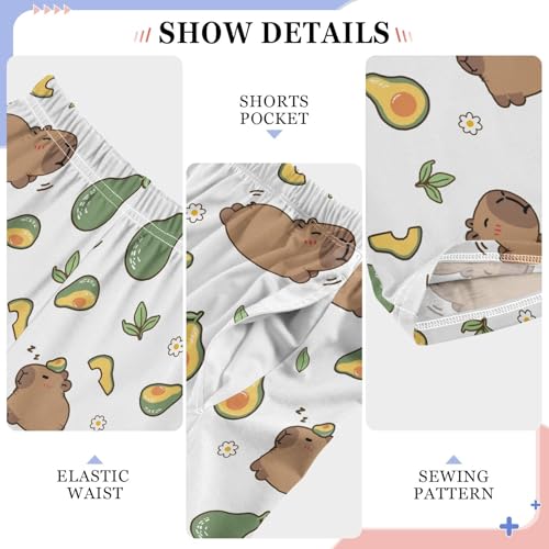 Capybara with Avocados White Pattern Cute Pajama Pants, Soft Sleepwear Lounge Pants Pajama Pj Bottoms for 6-14 Years4