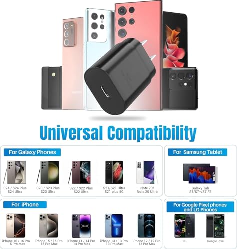 Image of 25W Type C Charger Compatible with Samsung A16 /M05 /A05 /A35 /M35 /F05 /M15, F15 /A15 /A14 /M14 /F14 /A34 /M34 /F34 /S24 Ultra, S23 /S23 fe /Z fold /flip /6 /5 /4 /3, Fast Charger for Phones & Tab Type C Adapter, Black