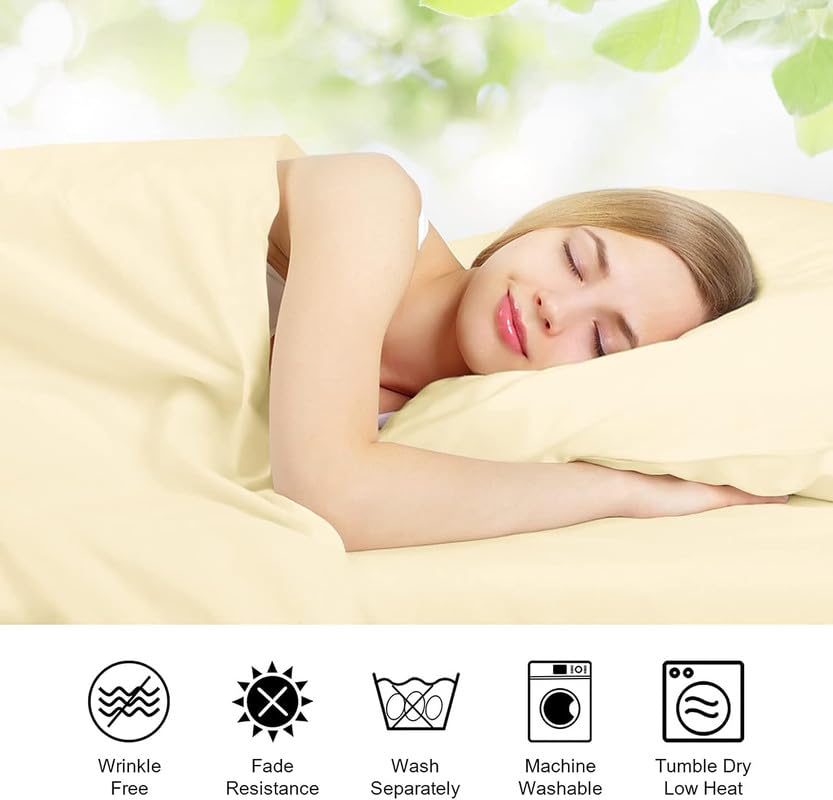Image of CULTIVER Bedsheet for Double Bed, Solid Colour King Size with 2 Pillow Covers, Queen Plain Colour Bedsheet Ultra Soft Brushed Micro Fabric Shrink & Fade Resistant (90x100 Inches, Beige Color)