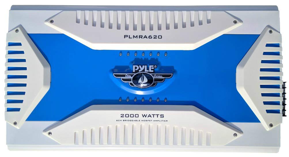 1 amplificatore marino 6 canali compatibile con PYLE PLMRA620 2000 watt max 4x175 + 1x400 watt rms stabile 2 ohm barca bass boost 0 +/- 18 db, 1 pezzo